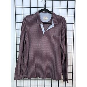 Faherty Polo Shirt Mens L‎ Red Striped Long Sleeve Luxe Organic Outdoor Casual